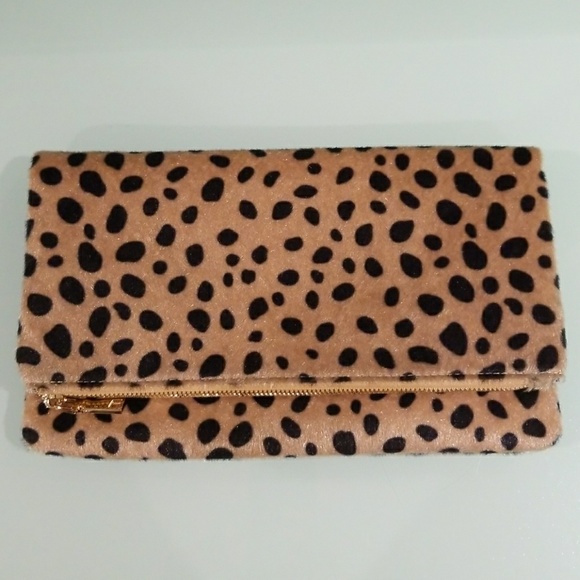 Leopard Cheetah Foldover Envelope Clutch Vegan - Picture 8 of 8
